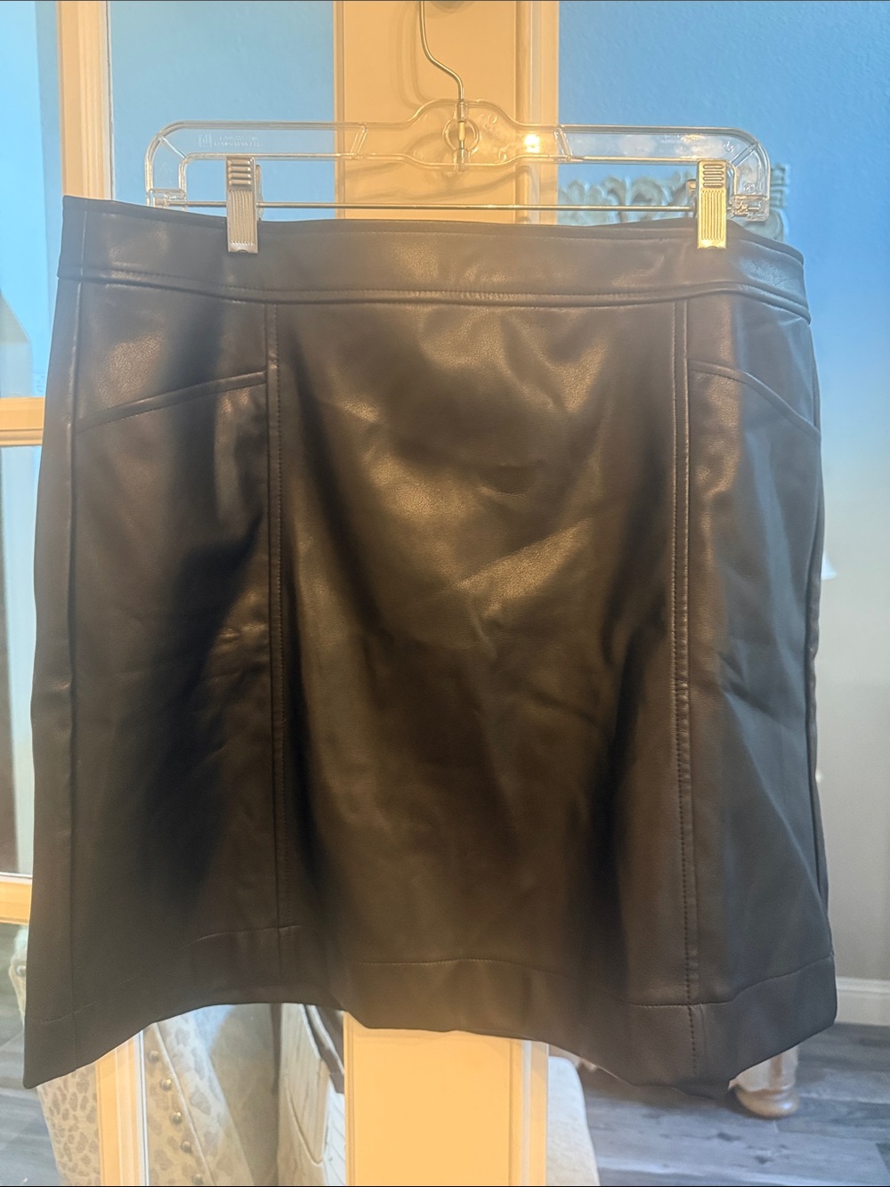 NWT Classic Black Faux Leather A-Line Skirt 14